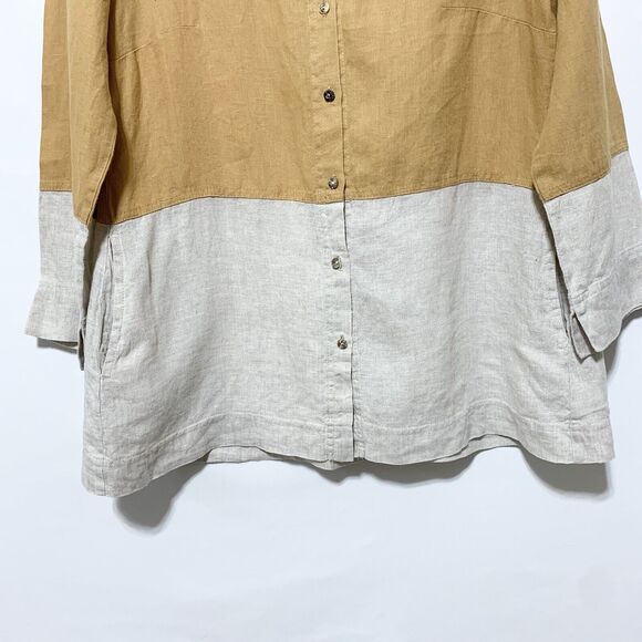 I Linen Lifestyle Classic Button Down Two Tone Caramel Natural Side Pocket Small - Picture 6 of 11